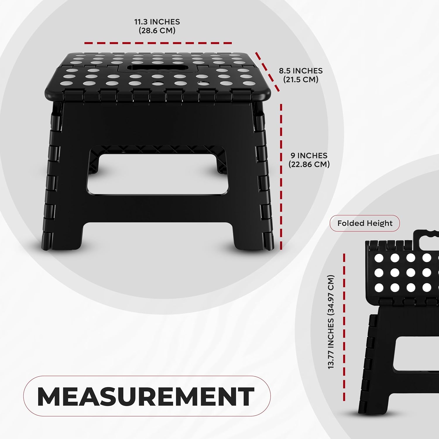 Utopia Home Folding Step Stool 9 Inch, Anti-Slip, 300 lbs, Black | 9-inch foldable step stool with anti-slip surface, built-in handle, and 300 lbs strong plastic support for safe home use.