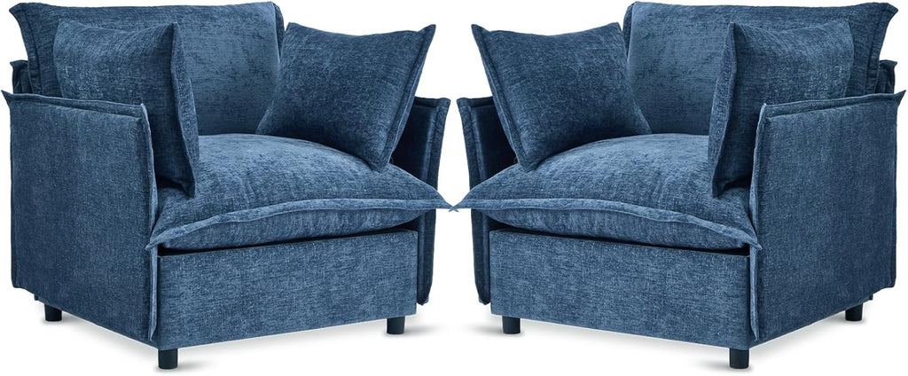 VINGLI 34" Width Oversized Accent Chairs Set of 2, Navy Sofa Reading Chair Upholstered Armchair Soft Chenille Fabric Living Room Chairs Sofa for Bedroom, Home Office, Play Room