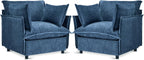 VINGLI 34" Width Oversized Accent Chairs Set of 2, Navy Sofa Reading Chair Upholstered Armchair Soft Chenille Fabric Living Room Chairs Sofa for Bedroom, Home Office, Play Room