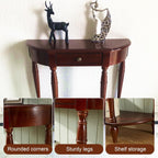 Half Moon Console Table, Solid Wood Console Tables with Drawer and Shelf, for Living Room, Hallway, Foyer, Entrance(35.4 * 11.8 * 31.5in)