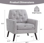 Accent Chair Set of 2, Mid Century Modern Living Room Chairs, Upholstered Armchair with Tufted Back & Wood Legs, Single Sofa Reading Side Chair for Bedroom Office Waiting Room, Light Grey