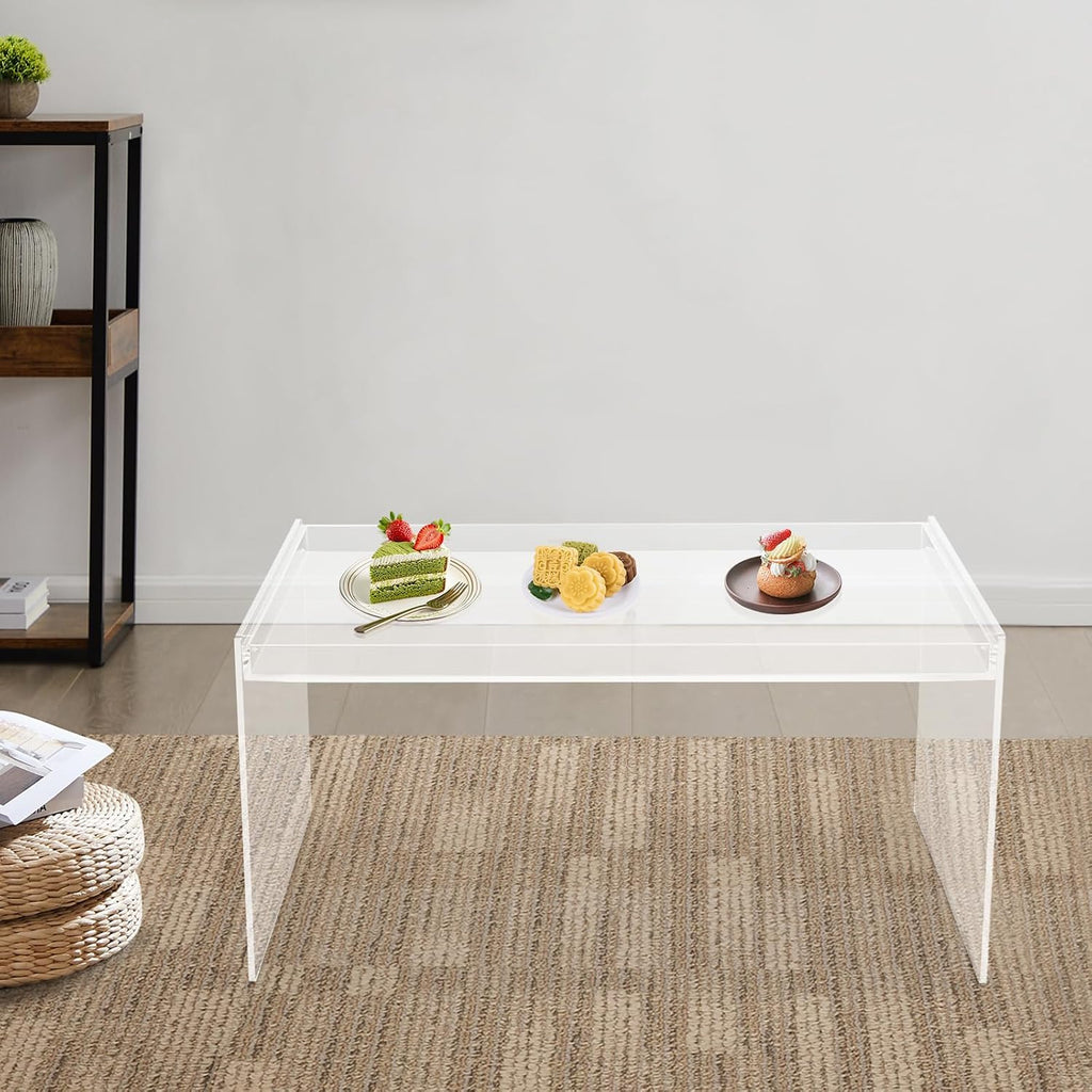 Modern Acrylic Table Clear, Rectangle Acrylic Side Table Furniture, Modern Tea Table 31.5 * 19.7 * 15.7in for Living Room, Office Reception and Bedroom(Clear)