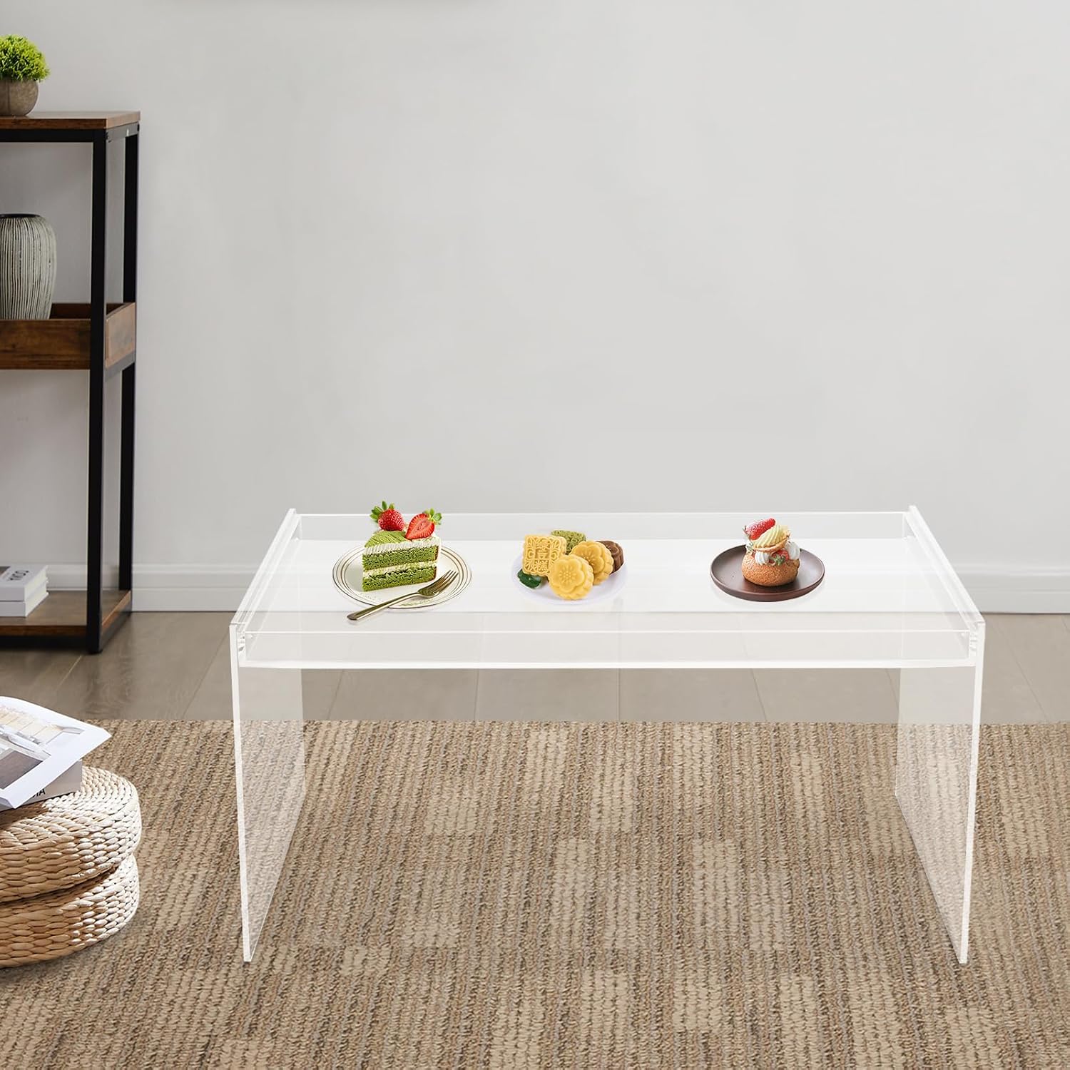 Modern Acrylic Table Clear, Rectangle Acrylic Side Table Furniture, Modern Tea Table 31.5 * 19.7 * 15.7in for Living Room, Office Reception and Bedroom(Clear)
