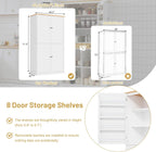 RUNNA 40.2x20x71.3inch High Freestanding Kitchen Pantry Large Cupboard Storage Cabinet with 2 Drawers, 2 Adjustable Shelves, 8 Door Shelves for Kitchen, Dining Room (White#046)