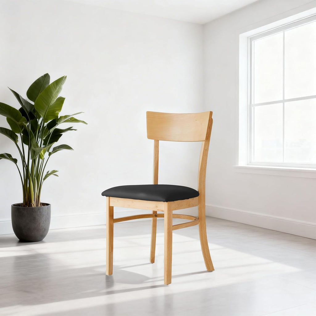Livinia Mint Dining Chair Set of 2, Solid Malaysian Oak PU Leather Upholstered Cushion Seat, Straight Back Side Chairs (Natural)