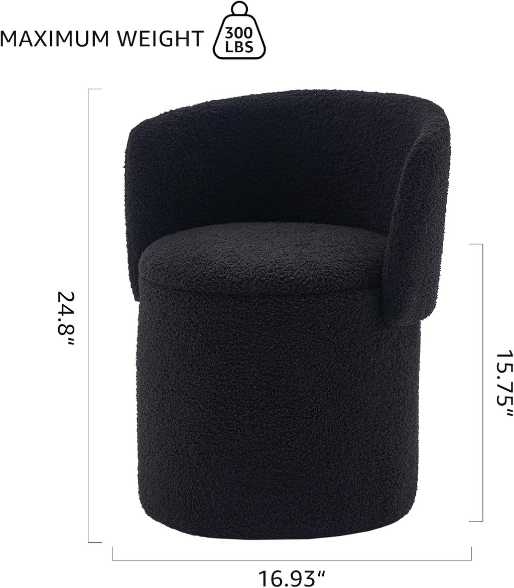 Storage Ottoman Modern Vanity Stool with Foldable Backrest | Teddy Velvet Footstool with Extra Seating Small Side Table Footrest Stool Makeup, Bedroom (Black)