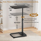 facka Adjustable C-Shaped TV Tray Table 18-32 Inch Height Couch Table | 15.8 x 11.8 Top, Metal Frame Side Table for Sofa, C Table, TV Dinner Tray Table, Laptop Snack Table for Small Spaces Brown