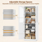 Cyclysio 80" Kitchen Pantry Cabinet with Tempered Glass & Soft Close Doors | Tall Arch Storage Cabinet, Freestanding Wood Floor Cupboard Bookcase with Seamless Fit Wall for Dining Living Room, Bathroom