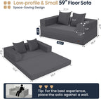 COMAX Futon Sofa Bed, Convertible Sofa Bed, Folding Couches | Low-Profile Small Couch for Living Room, 11.8" H Low Seat 59" Foldable Floor Sofa Lounge Space‑Saving
