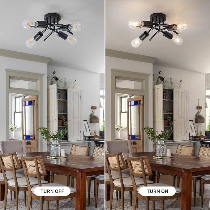 WILON Semi Flush Mount Ceiling Light Fixture, Modern Flush Mount Ceiling Lights, Matte Black 4-Light Sputnik Ceiling Light Fixture with E26 Bulb Base for Hallway Farmhouse Kitchen Bedroom