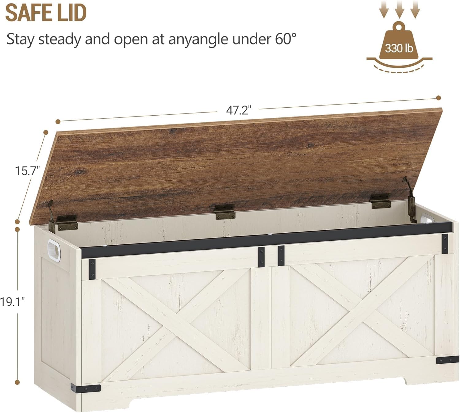 Hzuaneri 47" Farmhouse Storage Chest and Bench | 59 Gal | 330lb Seat | FSC Wood | Soft-Close Hinges | Storage for Bedroom, Living Room, Entryway | Easy Assembly | SB12114X
