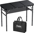 Anbte Folding Camping Table with Storage Net, 3ft Portable Table, 35" x 16" | Aluminum Folding Table, 3 Adjustable Height Max 27.5", Picnic Table For Indoor Outdoor Backyard Travel Tailgate, Pure Black