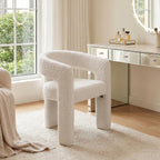 HNY Modern Barrel Kitchen & Dining Room Chair, Sherpa Upholstered Accent Chair with Arm, 18.5'' Wide Side Armchairs Vanity Chairs for Living Room Bedroom Makeup Small Spaces, White