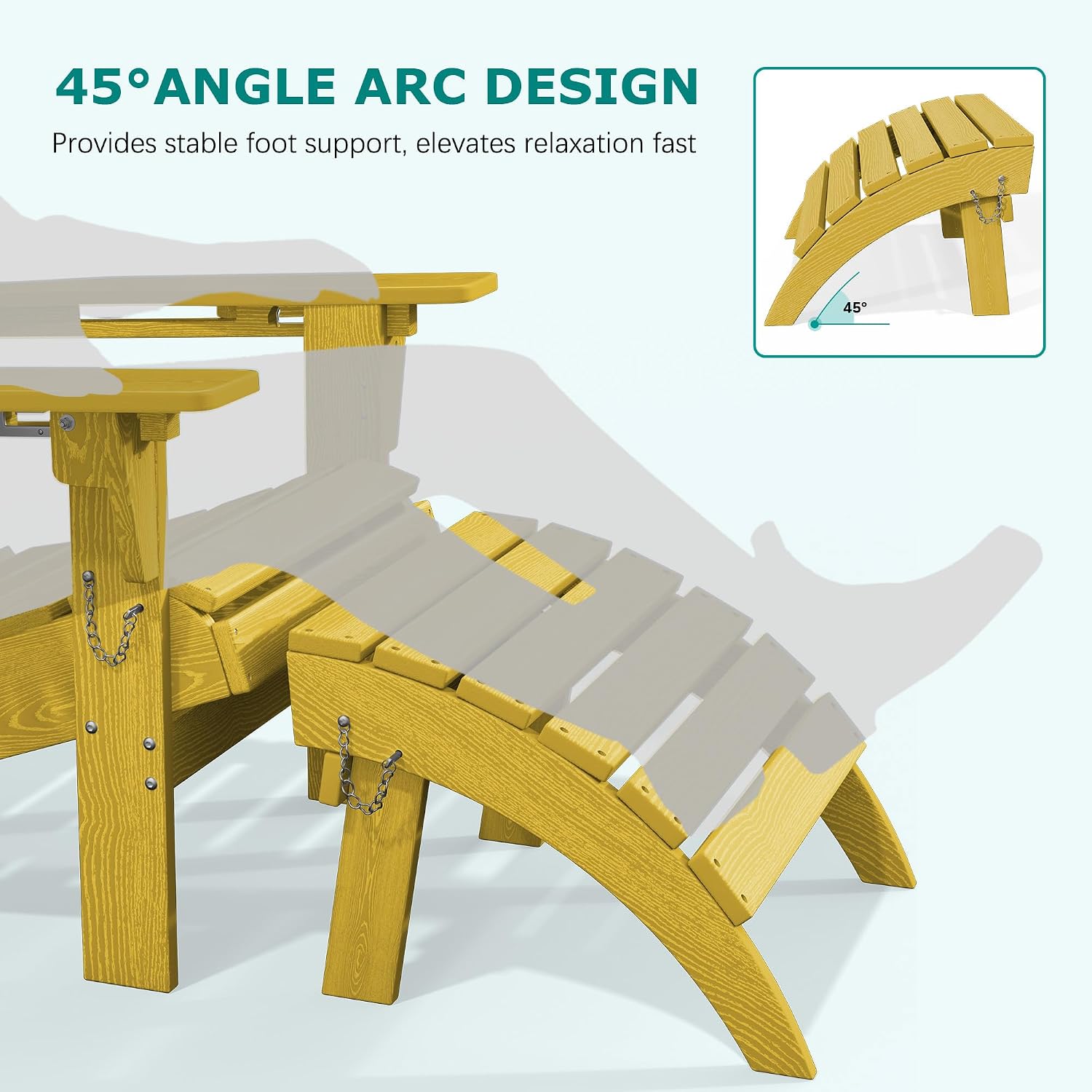 PLUUV Folding Adirondack Ottoman Footrest, All-Weather HDPE Outdoor Footstool for Adirondack Chair, Foldable Ottoman for Patio Backyard Pool Deck, Yellow