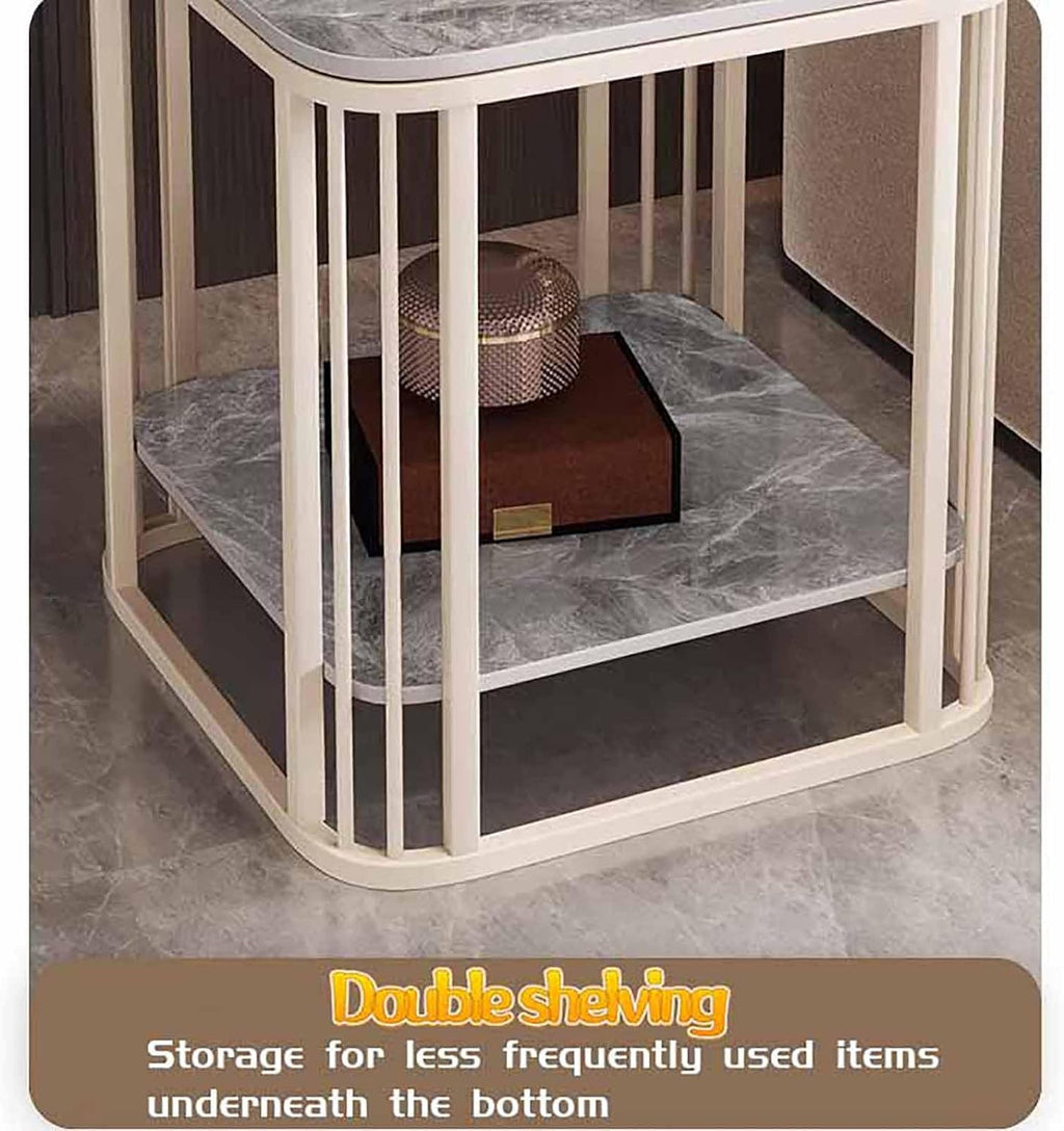BK&MF Modern Small End Table with Metal Frame,Mobile 2 Tier Sofa Table Living Room Accent Table Narrow Bedside Storage Shelf for Bedroom, Small Spaces,D,80x40x55cm(31x16x22inch)