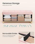 SONGMICS Storage Ottoman Bench, PU Leather Foldable Footrest, Padded Seat | Chest for Bedroom, 43.3 x 15 x 15.7 inches, Jelly Pink, MINOTA Collection ULSF524SA01