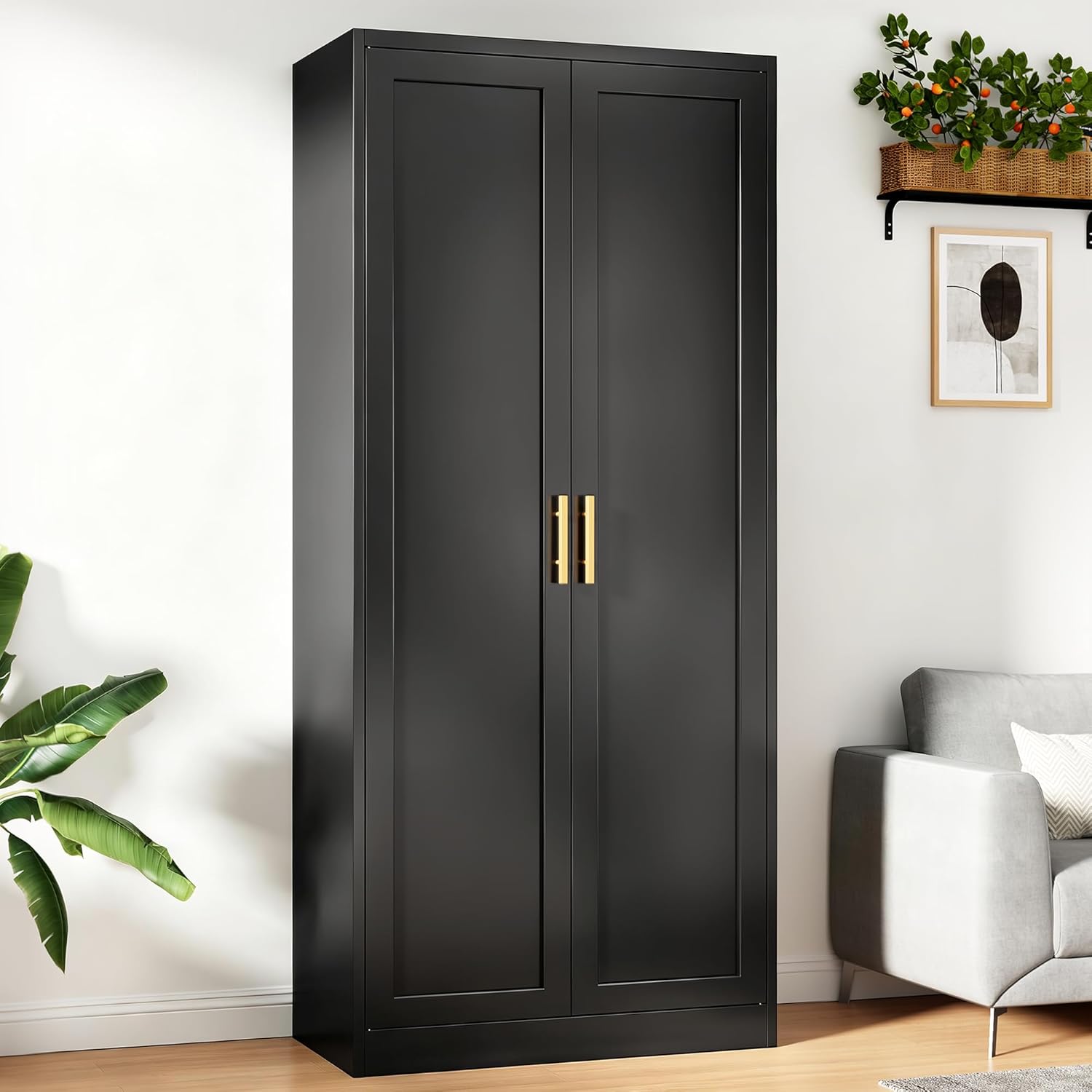 71” Tall Kitchen Pantry Cabinet, Metal Storage Cabinet with 2 Doors and 4 Adjustable Shelves for Kitchen, Living Room, Laundry Room