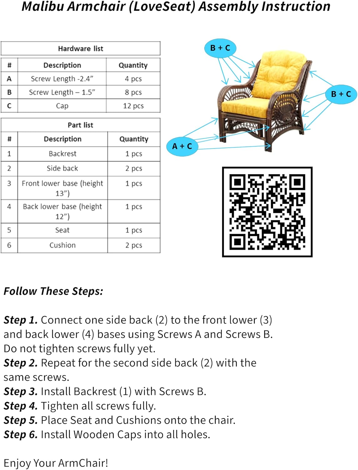 Malibu Lounge Loveseat Sofa Natural Rattan Wicker Handmade Design, White Color with Black Leaf Cushions