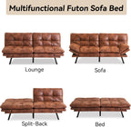 71" Convertible Futon Sofa Bed,Brown Faux Leather Futon Couch,Memory Foam Reclining Sleeper Sofa Bed,Modern Folding Small Loveseat Couches for Living Room,Office,Apartment