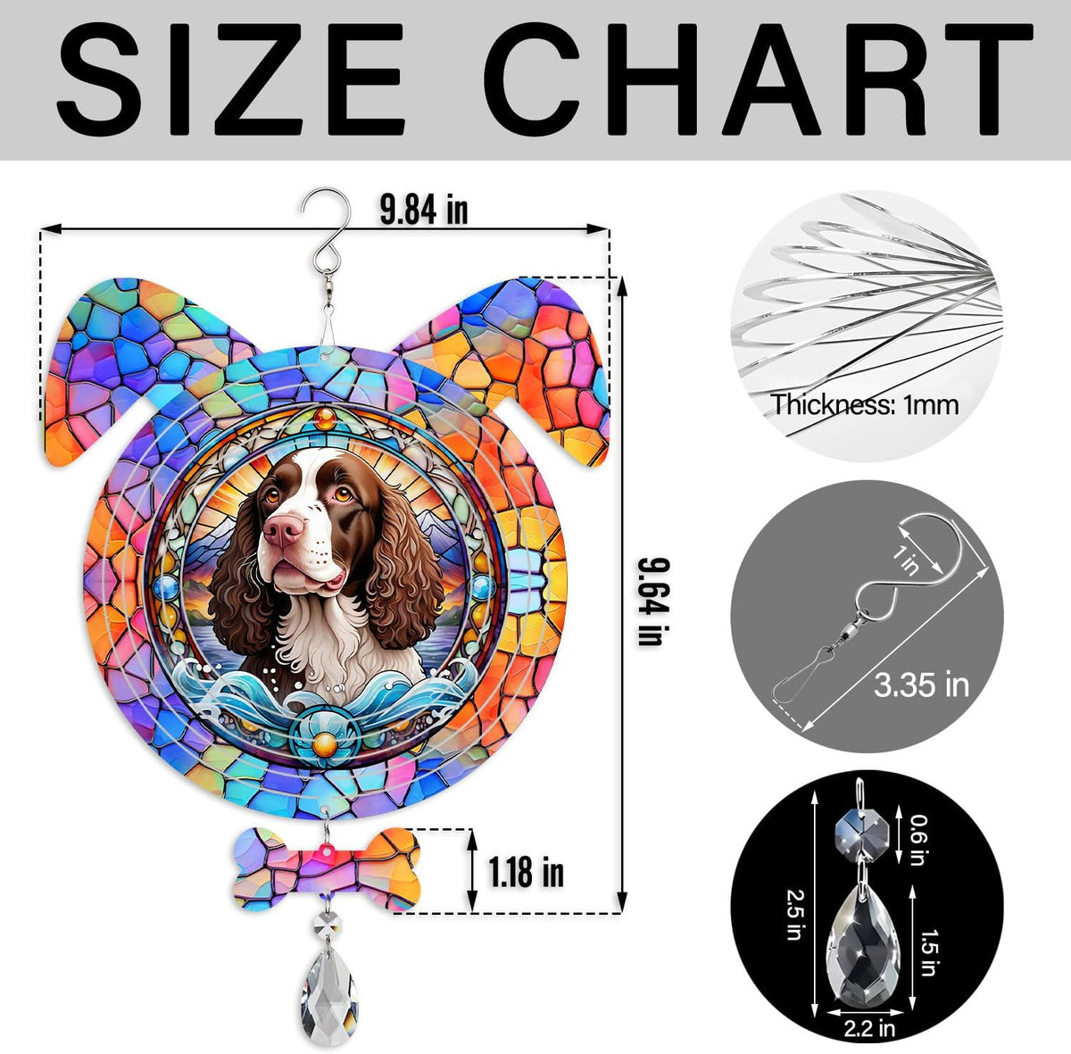 American Water Spaniel Dog Ears Wind Spinner, American Water Spaniel Wind Spinner Hanging for Yard and Garden