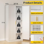 Metal Pantry Cabinet, 71"H x 28"W x 14"D Pantry Cabinets with 2 Doors and 4 Adjustable Shelves, Kitchen Pantry Storage Cabinets, Metal Storage Cabinet for Kitchen, Dining Room, Living Room-White