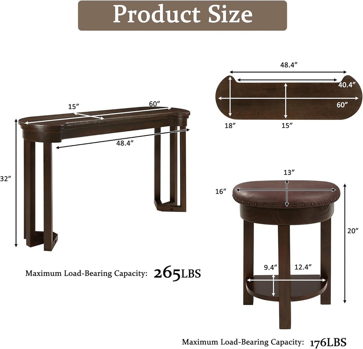 Merax 4 Piece Bar Table Set with 3 PU Upholstered Bar Stools, Solid Wood Counter Height Kitchen Table Set, Breakfast Table with 3 Padded Stools for Living Room, Dining Room, Espresso