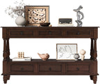Vintage Solid Wood Console Table with 6 Drawers - 54" Hallway Sofa Table with Bottom Shelf for Entrance, Living Room & Foyer, Espresso