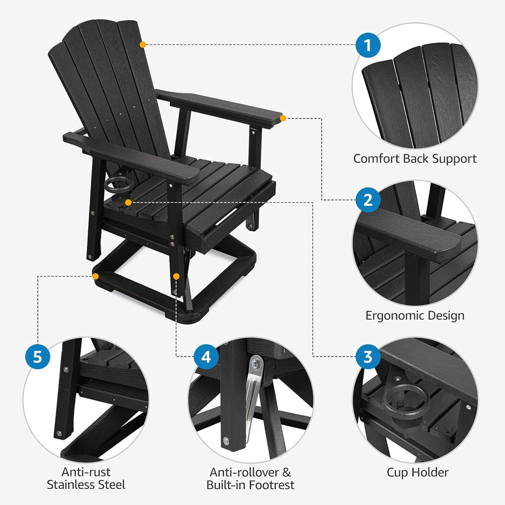 LETKIND Adirondack Swivel Glider Chair, Weather Resistant Adirondack Outdoor Rocking Chair, HDPE Glide for Outside, All-Weather Glider Chair for Porch, Balcony, Lawn, Black