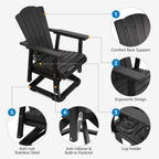LETKIND Adirondack Swivel Glider Chair, Weather Resistant Adirondack Outdoor Rocking Chair, HDPE Glide for Outside, All-Weather Glider Chair for Porch, Balcony, Lawn, Black