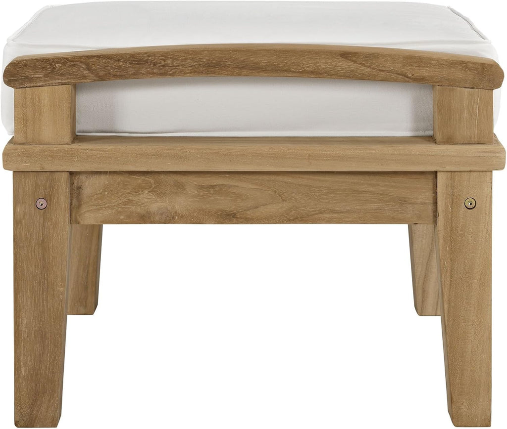 Modway EEI-1152-NAT-WHI-SET Marina Premium Grade A Teak Wood Outdoor Patio Ottoman, Natural White