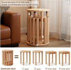 Stackable Stools Set of 4, 100% Solid Wood Stool No Installation Required, Side Table Multifunctional Space Saving 18 Inch Round Stool Modular Interlocking Coffe Table for Living Room