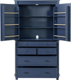 Spaco 77.3" Tall Kitchen Pantry Cabinet,Modern Pantry Storage Cabine with 6 Door Shelves,2 Adjustable Shelves and 5 Drawers,Freestanding Buffet Cupboard for Kitchen,Dining Room. (Blue)