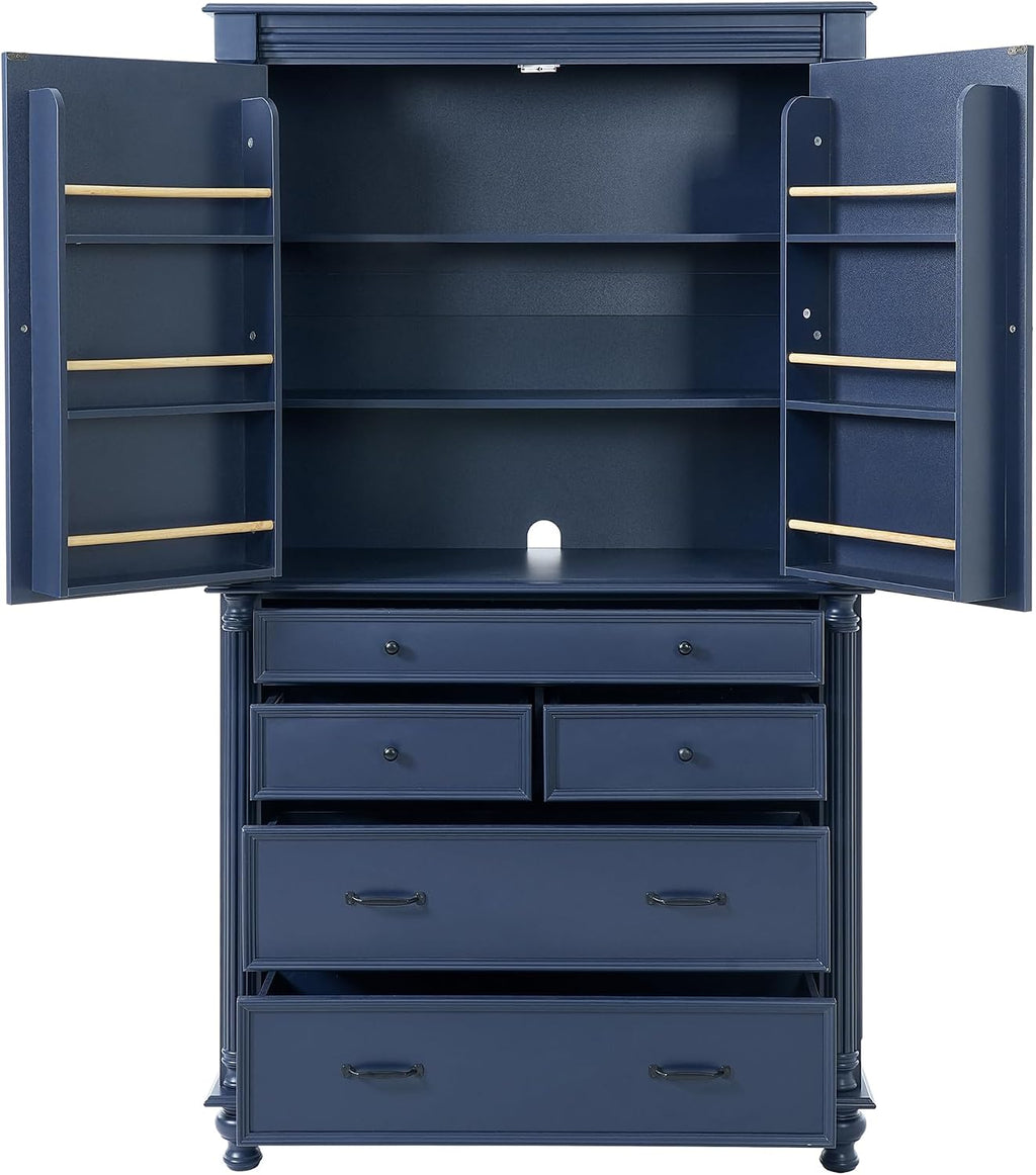 JIVOIT 77.3-inch Tall Large Kitchen Pantry with 6 Door Shelves, 2 Adjustable Shelves and 6 Drawers, 2 Doors, Modern Storage Cabinet Cupboard for Kitchen, Dining & Bathroom (Blue,53)