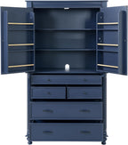 JIVOIT 77.3-inch Tall Large Kitchen Pantry with 6 Door Shelves, 2 Adjustable Shelves and 6 Drawers, 2 Doors, Modern Storage Cabinet Cupboard for Kitchen, Dining & Bathroom (Blue,53)