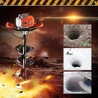 62cc Post Hole Digger 2-Stroke Petrol Gas Powered Earth Digger with 3 Extension Rods（8" 12" & 20"） + 4 Auger Drill Bits (4" 6" 8" & 12") for Farm Garden Plant