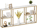 WOHOMO 63 in Entryway Table Modern Sofa Table with Shelves White Gold | 12 Inch Narrow Console Table for Living Room, 63" Hallway Table for Corridor, with 3-Tier Storage