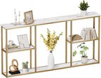 WOHOMO 63 in Entryway Table Modern Sofa Table with Shelves White Gold | 12 Inch Narrow Console Table for Living Room, 63" Hallway Table for Corridor, with 3-Tier Storage