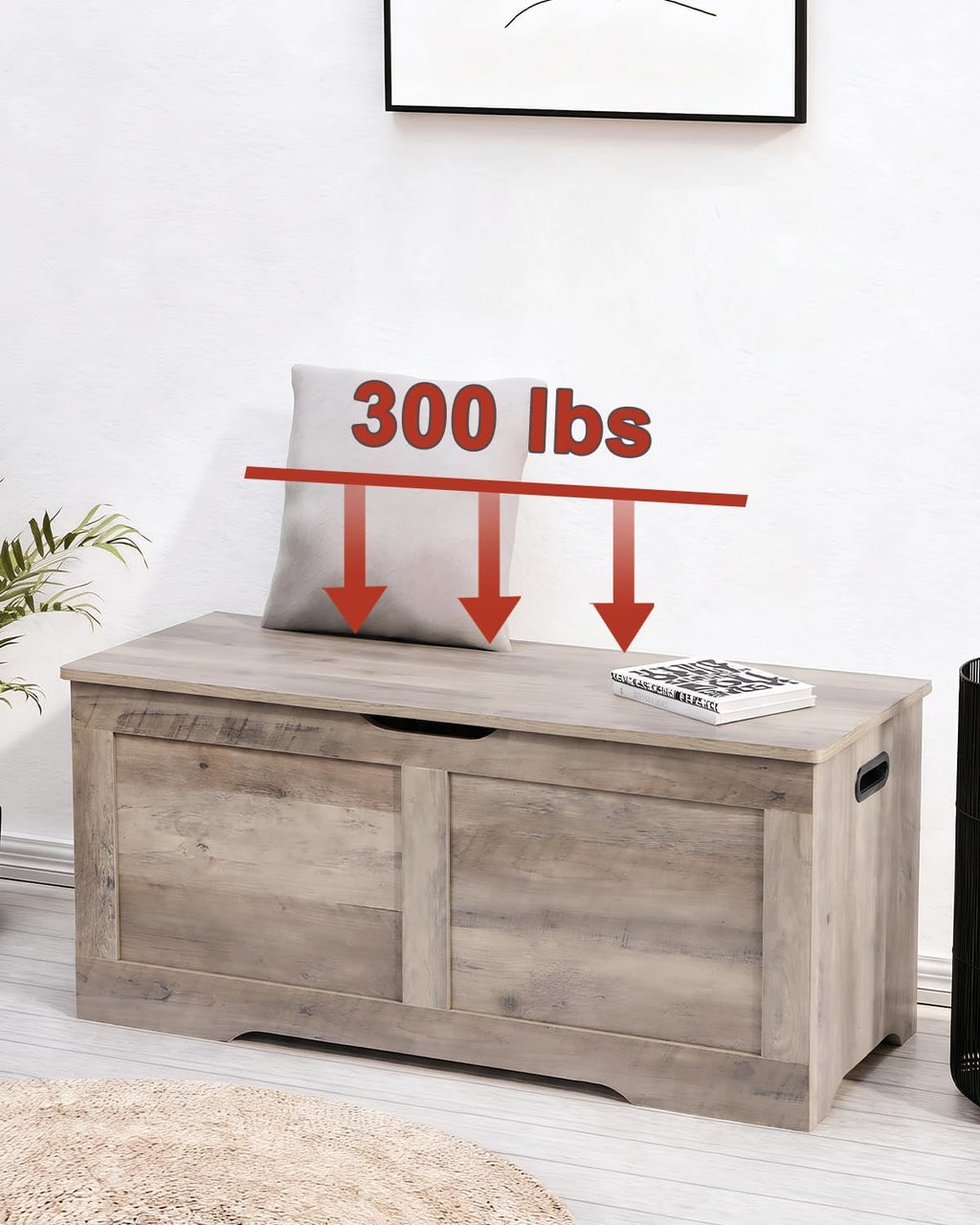 Timberer 39.4" Storage Chest, Storage Trunk with 2 Safety Hinges, Wooden Storage Bench, Shoe Bench, Entryway Bench for Living Room, Bedroom, Grey
