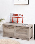 Timberer 39.4" Storage Chest, Storage Trunk with 2 Safety Hinges, Wooden Storage Bench, Shoe Bench, Entryway Bench for Living Room, Bedroom, Grey