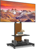 TVON Heavy Duty Rolling TV Stand for 55-100 inch Large Screens | Supports up to 172 lbs (150 lbs TV + 22 lbs Shelf), Mobile TV Cart with Wooden Base and Alloy Wheels, Black and Walnut