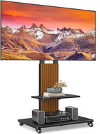 TVON Heavy Duty Rolling TV Stand for 55-100 inch Large Screens | Supports up to 172 lbs (150 lbs TV + 22 lbs Shelf), Mobile TV Cart with Wooden Base and Alloy Wheels, Black and Walnut