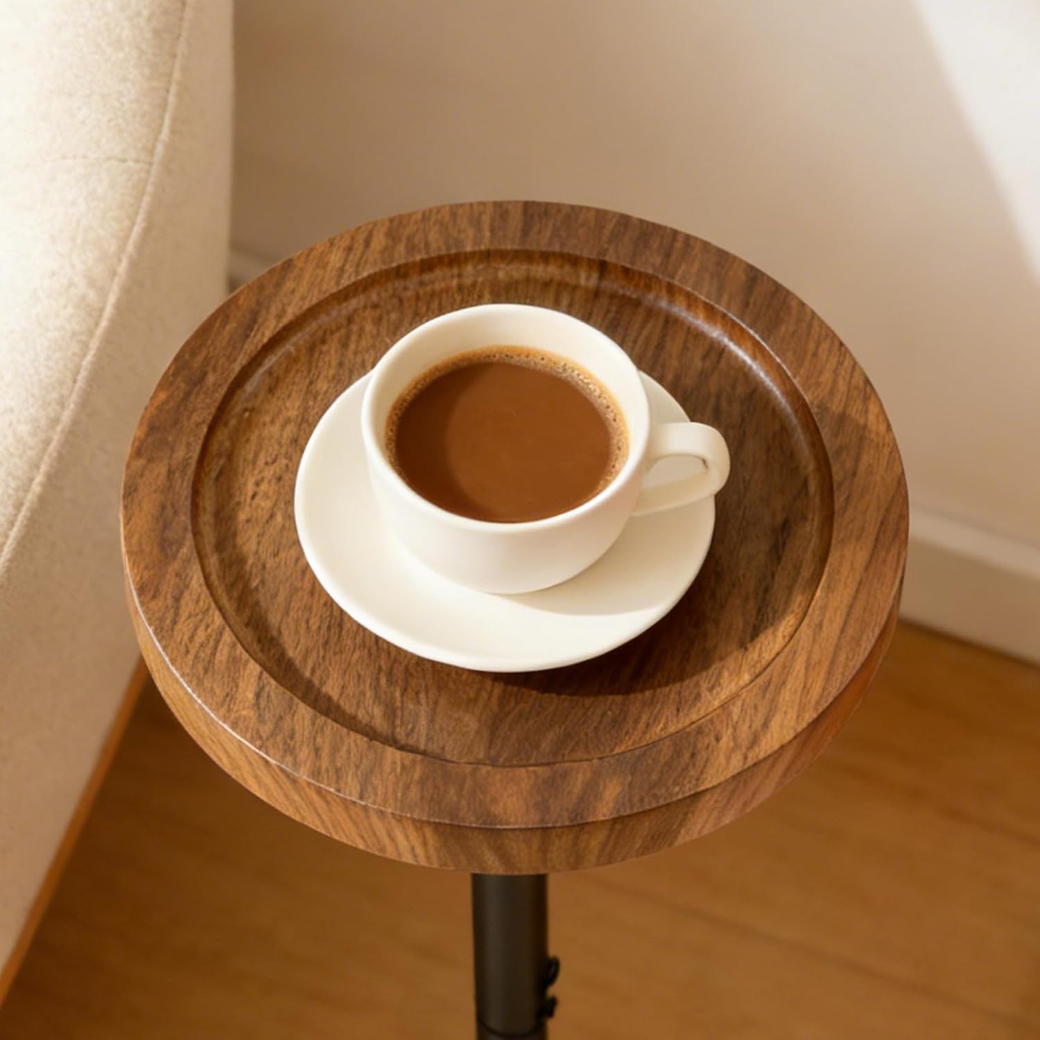 YYW Drink Table, 7.87" Round Side Table, Small Pedestal Side Table, Circle End Table with Metal Base, Martini Tables for Small Spaces, Living Room, Bedroom (Walnut Brown)