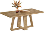 Tribesigns 63-Inch Dining Table, Farmhouse Kitchen Table with Wooden Pedestal, Rectangle Dinner Table for Kitchen, Dining Room, Small Space, Rustic Brown, Capacity 4-6