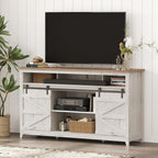 Lifewit Farmhouse TV Stand for up to 65" TV, Entertainment Center with Ajustable Shelves, Sliding Barn Door and Open Storage Spaces, TV Console for Living Room, Bedroom, Hold 300lbs, Rustic White