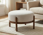 Ya-Home Modern Ottoman, Soft Sherpa Fabric Footrest Bench with Solid Wooden Legs Single Seat for Living Room Bedroom, Beige