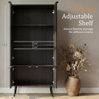 Ebony Fluted 51" Tall Wooden Kitchen Pantry Storage Cabinet Food Organize with Adjustable Shelves, Modern Accent Cabinet Sideboard Buffet for Dining Room, Entryway, Bathroom, Home Office