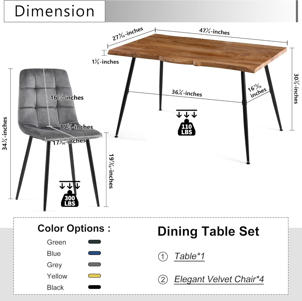 Rectangular Dining Table Set with Upholstered Chairs - Modern Kitchen Table and Chairs Set of 4 for Small Spaces - Grey