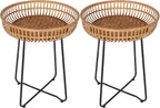 Oakrain Rattan End Table, Nesting Tables, Set of 2, Bamboo, Round, Metal Base, for Boho Living Room, Sofa, Bedroom, Terrace (18.11inch, Set of 2)