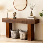 ZYBT 56" Fluted Console Table, Boho Vanity Desk Wooden Narrow Sofa Table Behind The Couch, Farmhouse Entryway Table for Entrance, Hallway,Living Room,Bedroom, Home Office,Brown