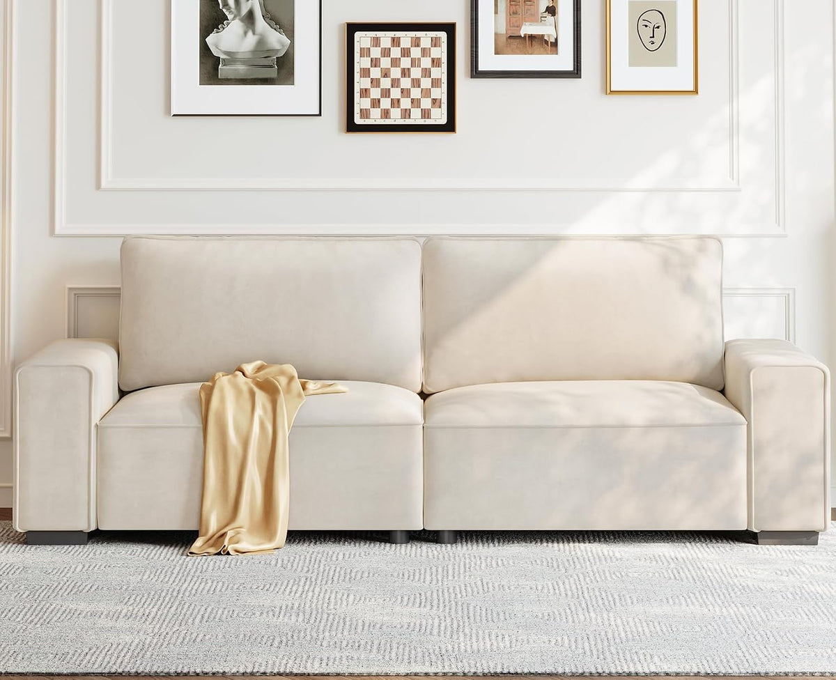 Vesgantti 85'' Chenille Couch for Living Room, 3 Seater Comfy Sofa with Wide Armrest, Thick Spring Cushions, Modern Cloud Couch for Apartment, Office, Bedroom, Small Space, Beige